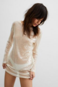 Birthday Dresses Shop -The Partys Outfit womens off20white sheer sequin detail mini shift dress 3