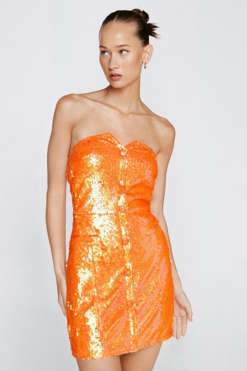 Sequin Dresses Sequin Tailored Bandeau Mini Dress -The Partys Outfit womens orange sequin tailored bandeau mini dress