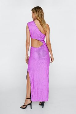 Sequin Dresses One Shoulder Open Back Midi Sequin Dress -The Partys Outfit womens purple one shoulder open back midi sequin dress 2
