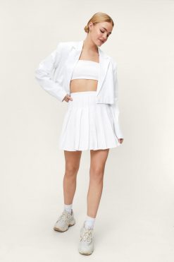 Birthday Dresses Shop -The Partys Outfit womens white pleated linen tennis mini skirt 1
