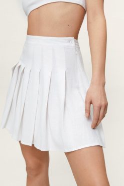 Birthday Dresses Shop -The Partys Outfit womens white pleated linen tennis mini skirt